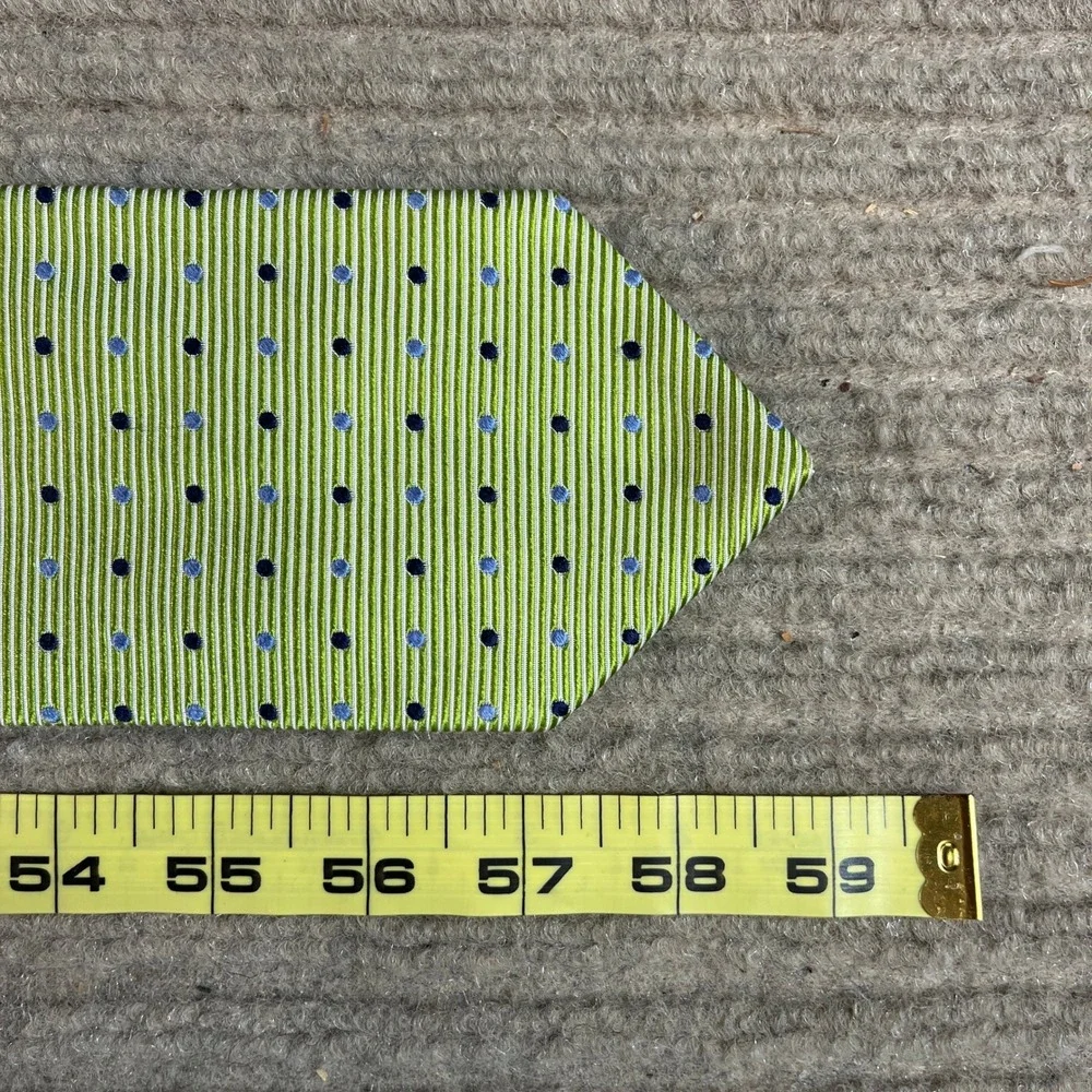 Kolte Italy Mens Silk Tie Lime Green Blue Polka Dot Ribbed Texture Made in Italy